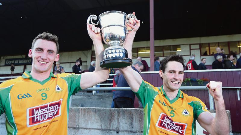 Corofin v Mountbellew Moylough Senior Football Championship final at Tuam Stadium. Corofin's Ronan Steede and Michael Farragher
