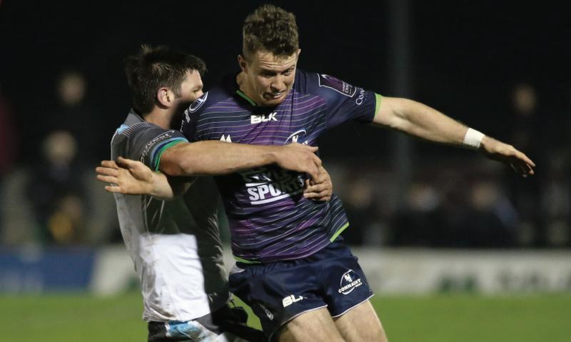 Connacht's Matt Healy is tackled by Allister Hogg of Newcastle Falcons during Friday night's European Challenge Cup tie at the Sportsground. Photo: Joe O'Shaughnessy.