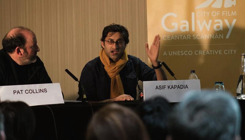 Asif Kapadia discussing his documentaries, Amy and Senna, with fellow director Pat Collins at 'Talking Documentaries', which was organised by Galway Film Centre. PHOTO: MATT KAVANAGH.