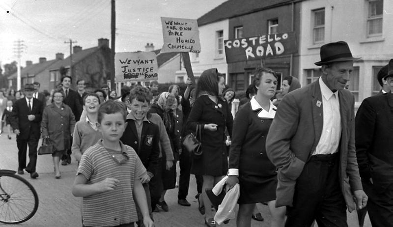 People from Shantalla stage a protest march in September 1970 to the Galway Corporation offices in Dominick Street over plans to house a Traveller family in Colmcille Road.