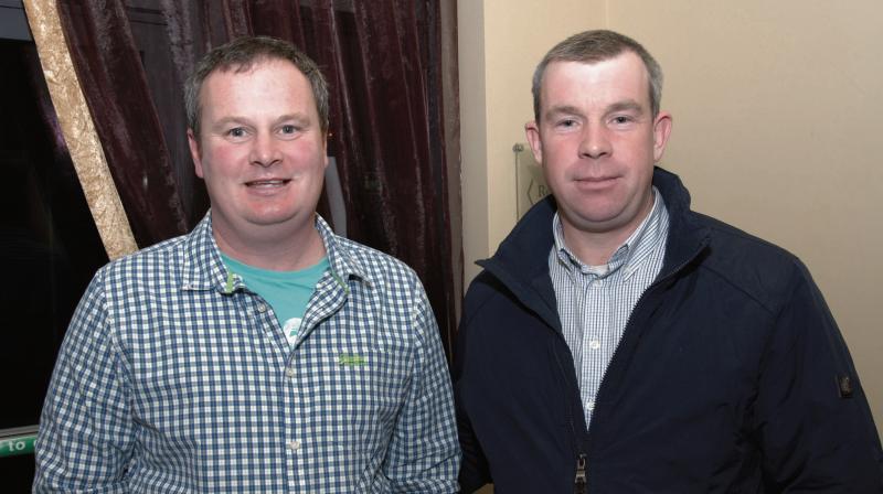 Former Galway IFA County Chairman, Barry Donnelly, Abbey, Loughrea and Hugh Kelly, Athenry at the launch of the Joe Healy IFA presidential campaign in the Raheen Woods Hotel, last Friday night. PHOTO: JOHNNY RYAN PHOTOGRAPHY.