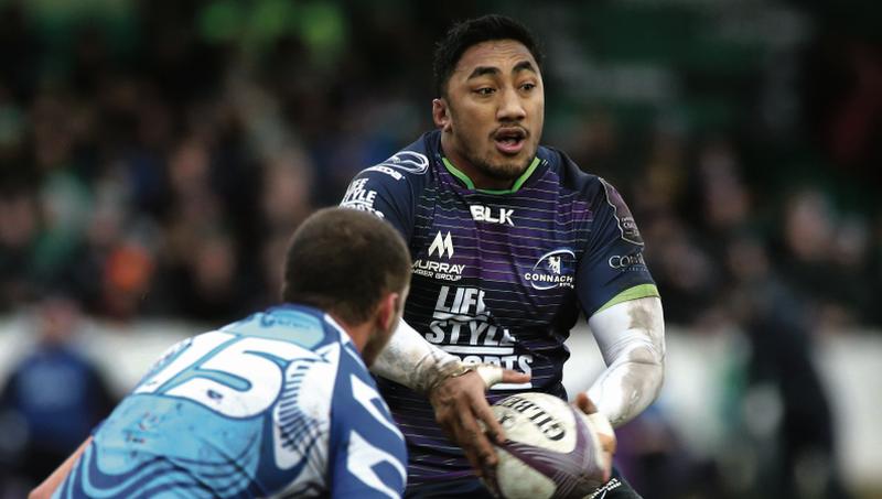 Connacht's Bundee Aki on the ball against Enisei-STM during the European Challenge Cup tie at the Sportsground last Saturday. Photo: Joe Shaughnessy.