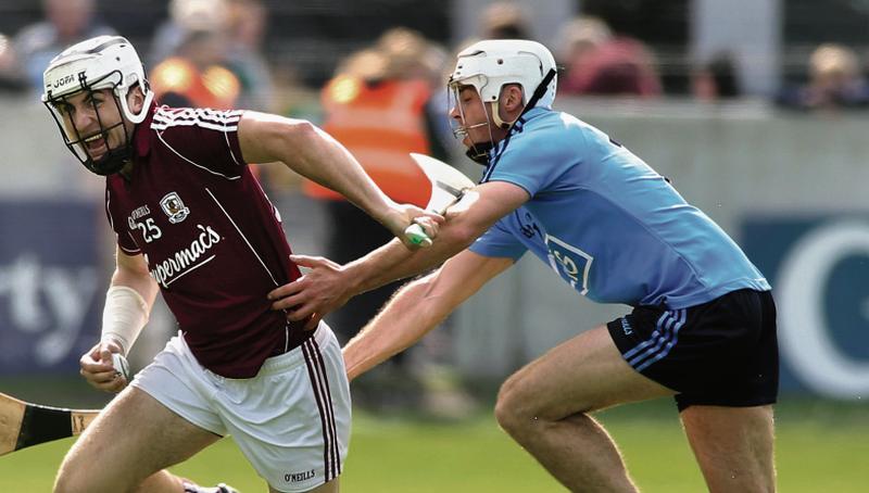 Galway defender Daithi Burke in action against Dublin's Darragh O'Connell in last year's Leinster Championship. The two teams clash in the Walsh Cup semi-final at Parnell Park on Sunday.