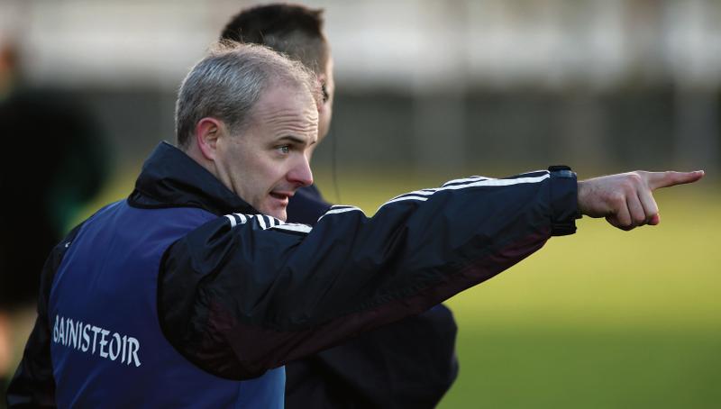 New Galway hurling manager Micheal Donoghue pointing the way forward to his charges against DCU in the Walsh Cup last Sunday. Photo: Joe O'Shaughnessy.