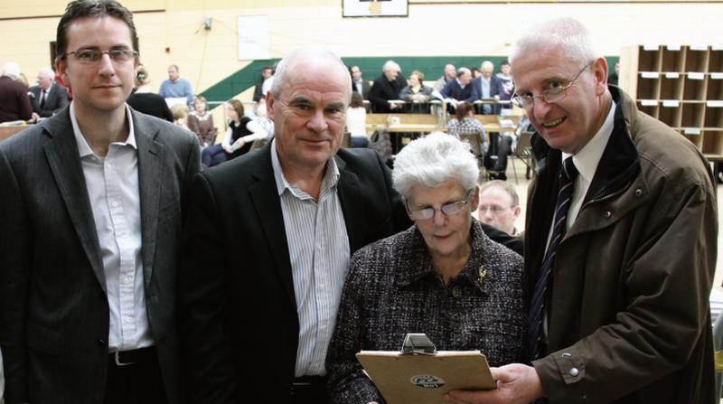 Former Galway East TD Bridget Hogan O'Higgins, who served from 1957 to 1977 for Fine Gael, pictured at the 2011 count with Cathal Concannon, Sean Og Hurley and Senator Michael Mullins, all from Ballinasloe at New Inn.