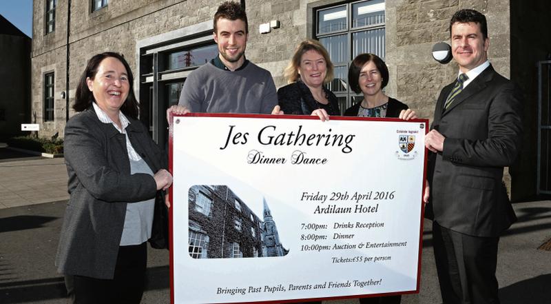 Pictured at the launch of the Jes Gathering on April 29 in the Ardilaun Hotel are (from left) Principal Mary Joyce, teacher and Galway footballer Paul Conroy, Catherine Hickey Uí Mhaoláin, Deputy Principal, parent Finola McGuinness and past pupil Erc Dunne. Tickets can be booked by contacting Jacinta 086 103 1420 / Siobhan 083 1029020.