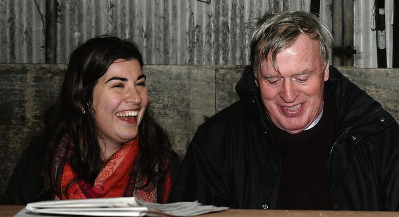 Maura Hopkins with former TD Paul Connaughton at a recent farm walk in Glenamaddy