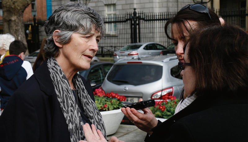 Deputy Catherine Connolly being interviewed at Leinster House.