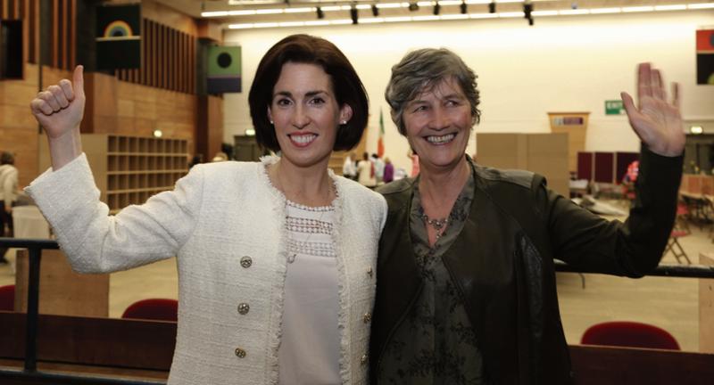 Fine Gael candidate Senator Hildegarde Naughton and and Independent candidate Cllr Catherine Connolly after they were both elected on the 14th count for Galway West at the Bailey Allen Hall, NUI Galway. Photo: Joe O'Shaughnessy.