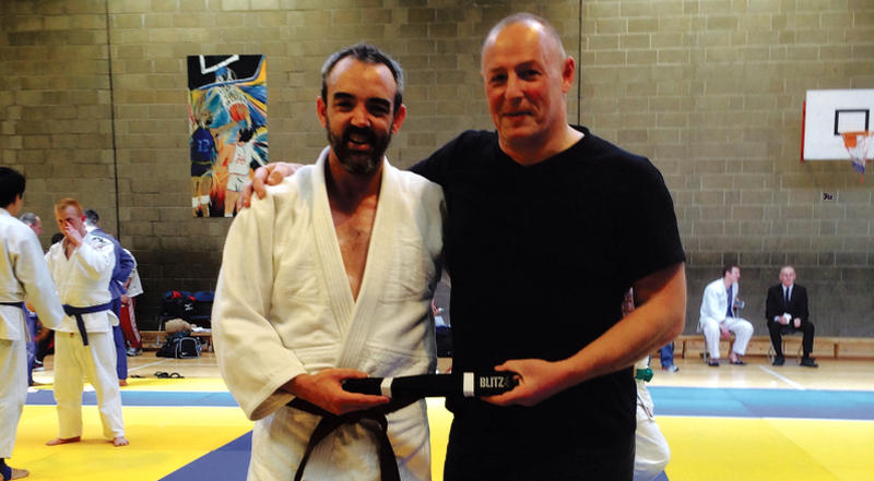 Judo instructor Pete Wells (right) pictured last year with Oranmore's Niall Lynch, who was the first person Wells guided to a black belt, from a white belt, in the sport.