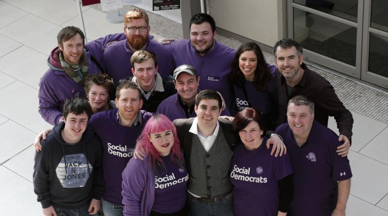 Social Democrats candidate Niall O Tuathiall with his team at NUI Galway during the counting of votes for Galway West.