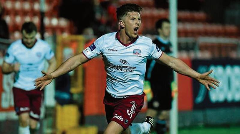 Galway United's John O'Sullivan celebrates after scoring his side's second goal in their Premier Division defeat of St Patrick's Athletic at Richmond Park on Friday night.