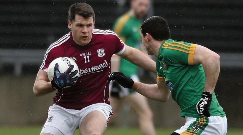 Galway attacker Eddie Hoare is about to be challenged by Meath's Donnacha Tobin during Sunday's National League tie at Pearse Stadium. Photo: Joe O'Shaughnessy.