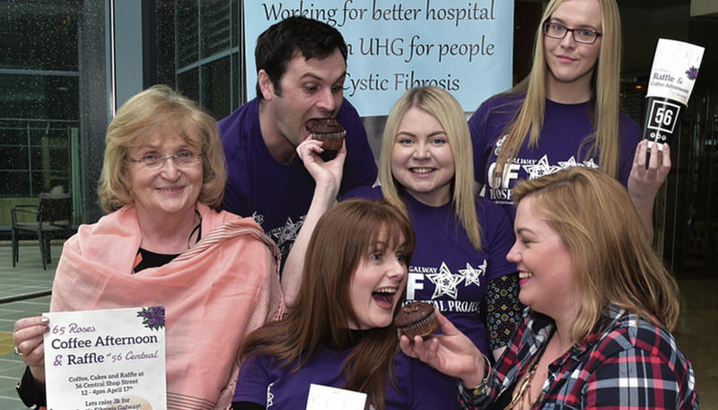 Coming up roses! . . . Mary Lane Heneghan of Cystic Fibrosis Galway; Rowena O’Brien and Gill Carroll,56 Central; Eimhin Killilea and Eva Davin of CF Galway and Event Coordinator Saibh Egan of CF Galway at the launch of 65 Roses Coffee Afternoon & Raffle at 56 Central which takes place this Sunday from noon to 4pm. There is a raffle for some superb prizes, and all money raised through the afternoon goes to improve facilities and resources for children and adults with Cystic Fibrosis in Galway.