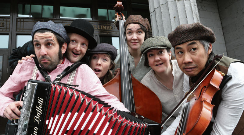 Branar cast members Miquel Barceló, Jonathan Gunning, Zita Monahan, Grace Kiely, Helen Gregg, and Michael Chang at the Town Hall Theatre, where they are staging Maloney’s Dream is an action-packed, bi-lingual show full of live music, physical theatre, animation and puppetry. Shows are on until April 9. Tickets from the Town Hall Theatre available on 091 569777 or on tht. Photo: Joe O’Shaughnessy.