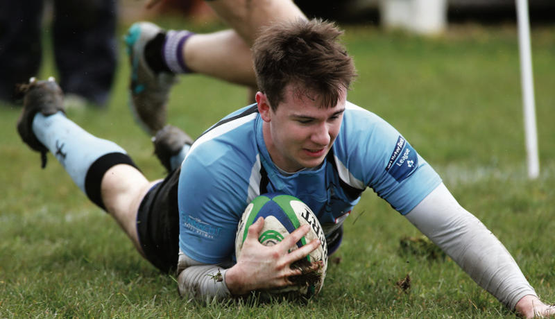 Galwegians Alan McMahon touching down for a try in their Ulster Bank All-Ireland League Division 1A tie against Terenure at Crowley Park last Saturday. Photos: Joe O'Shaughnessy.