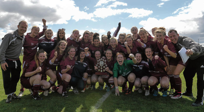 NUI Galway celebrate after defeating Ulster University in the WSCAI Intervarsities Shield Final in Athlone. Photos: David Maher/Sportsfile.