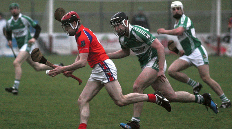 Castlegar's John O'Brien gives chase to St. Thomas' Cathal Burke during the clubs' Senior A championship clash at Kenny Park on Saturday evening. Photos: Enda Noone.