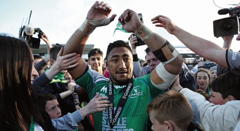 Bundee Aki is mobbed by fans following last Saturday's win over Glasgow. Photo: Joe O'Shaughnessy.