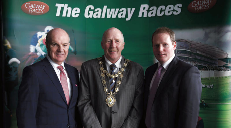 Anthony Ryan, with Mayor of Galway Cllr Noel Larkin and Michael Moloney Galway Race Course manager in the g hotel for the launch of The Galway Races 2016 Summer Festival. Photo: Andrew Downes.