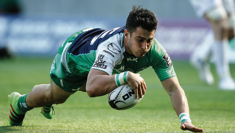 Connacht full back Tiernan O'Halloran touches down for his side's first try during the Guinness PRO12 Final against Leinster at Murrayfield on Saturday. Photo: John Dickson/ Sportsfile