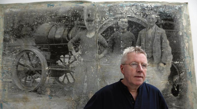 Hughie O'Donoghue in the Festival Gallery at Market Street during the installation of One Hundred Years and Four Quarters, his exhibition of new paintings, painted constructions and sculpture, as part of Galway International Arts Festival. Photos: Joe O'Shaughnessy.