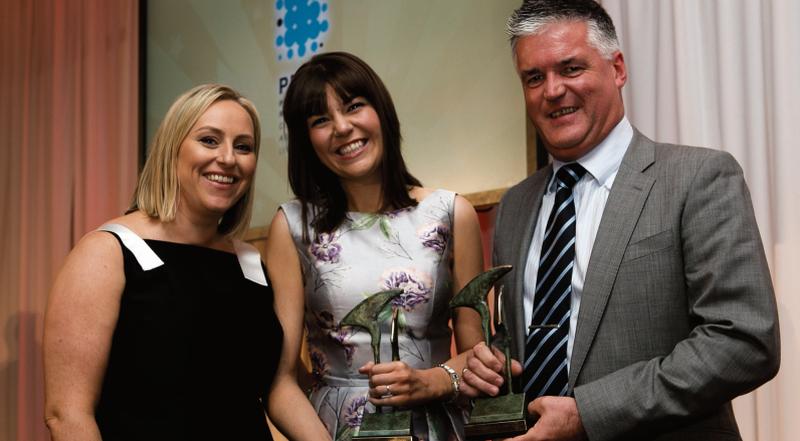 Sinéad O’Donnell (centre) of Carr Communications, winner of the Best Public Sector PR Campaign for 2016 at the Excellence in Public Relations Awards, with Sharon Murphy, Chairman of the Public Relations Consultants Association, and Director of Corporate Services, NSAI, Patrick Bracken.