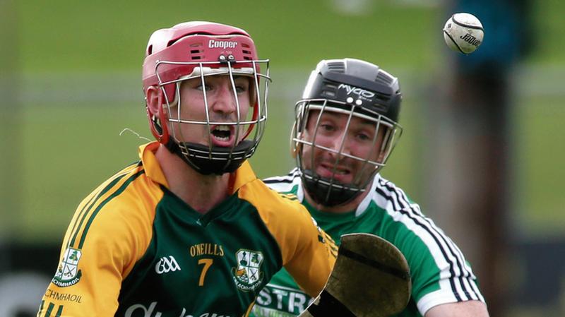 Craughwell's Stephen Hynes getting the better of Liam Mellows Aonghus Callanan during the clubs' county championship clash at Kenny Park last Saturday evening. Photos: Joe O'Shaughnessy.