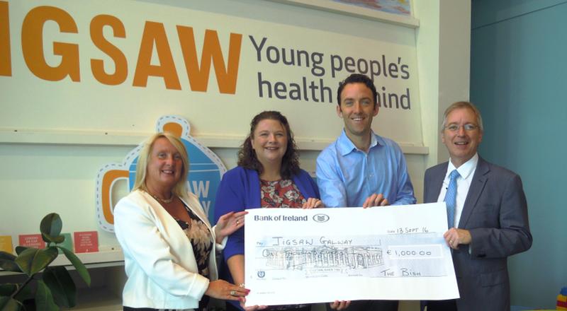 St Joseph's College 'Bish’ Parents Council members Hazel Pagett and Ann-Marie Slevin Day presenting a cheque to Justin McDermott from Jigsaw, joined by Bish Principal Ciaran Doyle. The donation is a mark of the school's support for the wonderful work carried out by Jigsaw Galway.