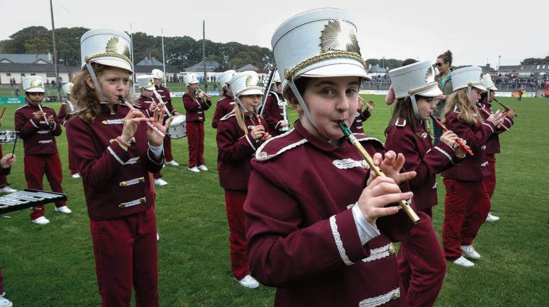 Members of St Ita's Primary School, Loughrea, band performing before the start of the Galway Camogie Senior Championship final between Mullagh and Sarsfields at the Galway Camogie Senior Championship final at Kenny Park, Athenry, last Sunday.