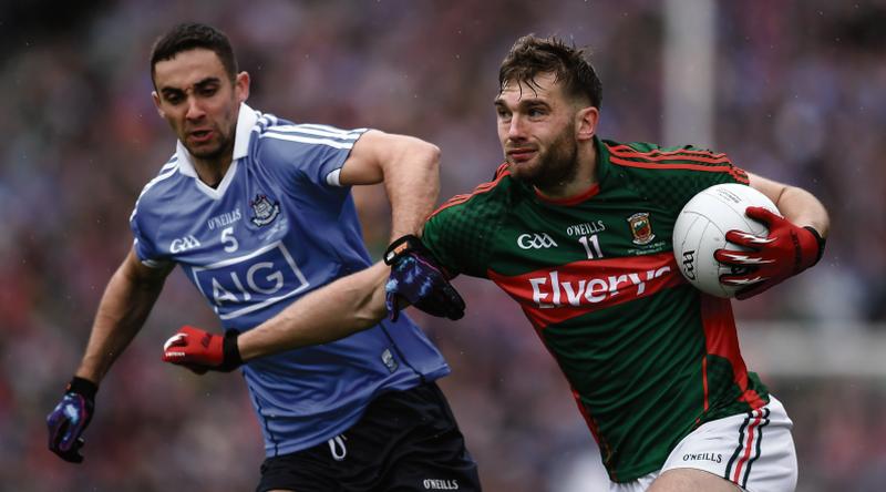 Mayo's Aidan O'Shea comes under pressure from James McCarthy of Dublin during Saturday evening's All-Ireland Final replay at Croke Park. Photo: Stephen McCarthy/Sportsfile