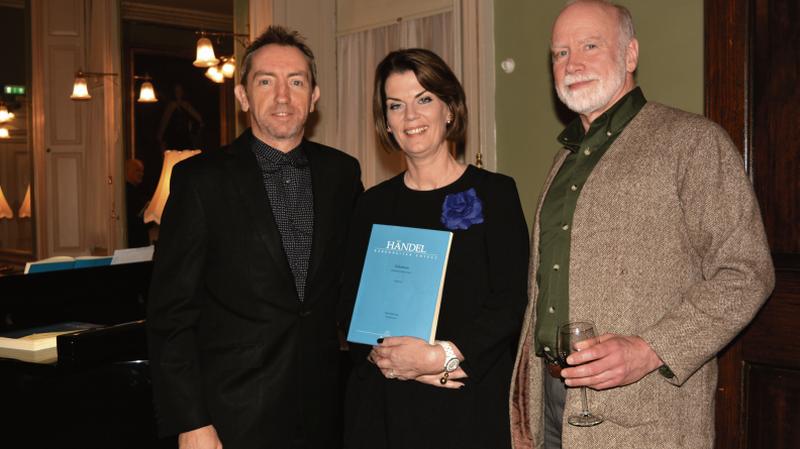 Chairman of the Galway Baroque Singers, Bill Barry (right) with the director of the Dun Laoghaire Choral Society David Brophy and committee member Margo O'Sullivan at the launch of Choral Fusion in Dublin's Mansion House.