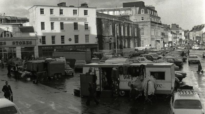 Traders in Eyre Square in thye 1970s at the location currently being occupied by the Galway Christmas Market.