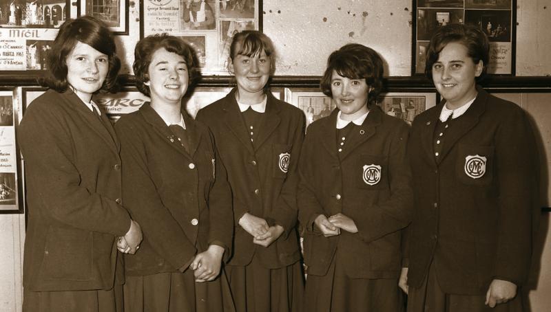 Among the prizewinners at Feis Cheoil an Iarthar in the Columban Hall, Sea Road, Galway, in October 1965 were Peigín Ní Fhathartaigh, Máirín Ní Ghriallais, Áine Ní Loideáin and Máire Ní Mháille, all from Coláiste Chroí Mhuire, Spiddal.