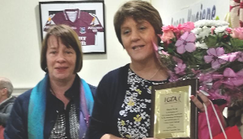 Maura Burke was the recipient of a special presentation in recognition of 11 consecutive years of sterling service to Galway LGFA. She was presented with her award by incoming Secretary Geraldine Heaverin.
