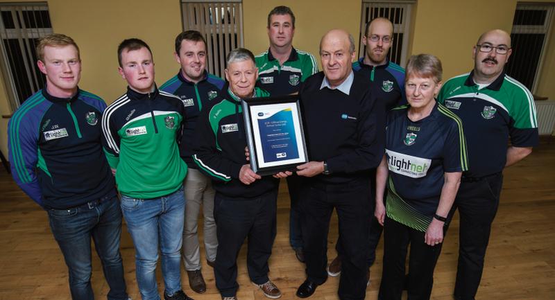 Tynagh Abbey Duniry GAA Club were winners of €1,500 from the ESB GAA Staff Fund and pictured at the presentation are, from left: Paul Hodgins, John Whelan, Padraig Robinson, Ollie Robinson (Club Chairman), Michael Glynn (Juvenile Chairman), Tom Shiel (ESB), Padraig Shiel, Noreen Shiel and Enda Shiel (Club Treasurer). Photo: Dillon Photography,