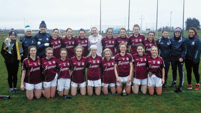 The Galway side which captured the Winter League at the weekend. Back row, from left: Emma Reaney, Johanna Connolly, Aine McDonagh, Lisa Gannon, Sarah Lynch, Gillian O'Connor, Dearbhla Gower, Dora Gorman, Barbara Hannon, Ciana Ní Churraoin, Charlotte Cooney, Lucy Hannon, Noelle Connolly, and Deirdre Brennan. Front: Mairead Seoighe, Ailbhe Davoren, Aoife Ní Cheallaigh, Eimear O'Kane, Shauna Hynes, Shauna Molloy, Sarah Conneally, Eimile Gavin, and Aishling Donnelly. (Missing from photo: Geraldine Conneally).
