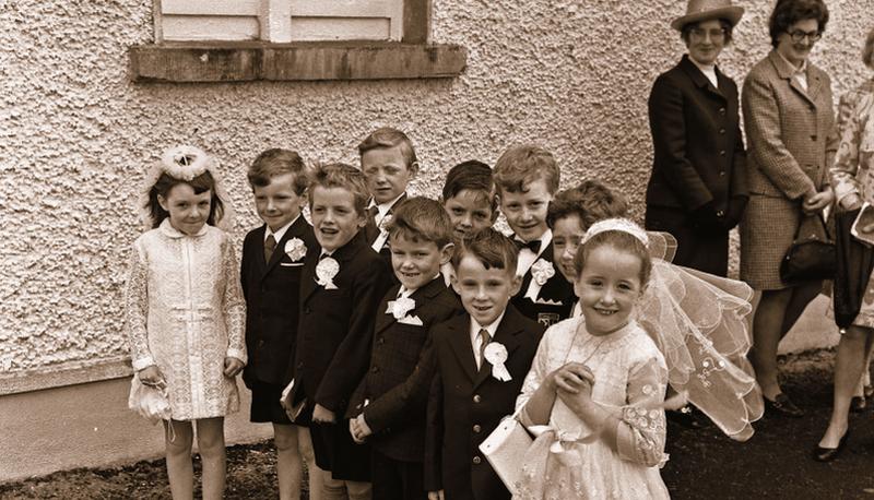 Boys and girls from Maree National School who received their First Holy Communion in May 1972.