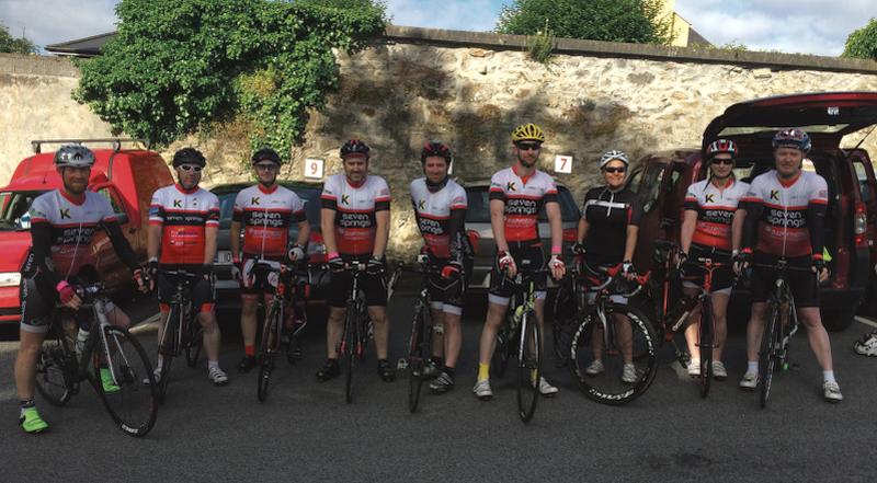 Members of Seven Springs Cycling Club (Loughrea) which took part in the 'Westportif' event in Mayo last year. Left to right: Dave Sexton, Andrew Davies, Enda Burke, Colm Riordan (Seven Springs CC PRO) Andy Conaghy (Seven Springs CC Chairman), Brian Duane, Annette Minou, Ann Burke, Johnny Mannion.