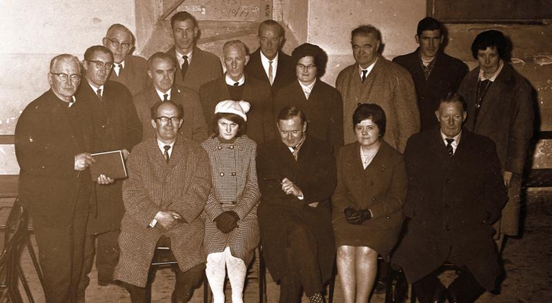 Members of the Comnmittee of the Moycullen Branch of the Save The West Camapign after their meeting in the Parochial Hall, Moycullen, in November 1966, were, seated (from left): Mr. J. Regan, Miss Brigid Bohan, Dr. E. Scully, Miss I. Carter and Mr J. Cunningham. Standing (from left): Rev. Father G. Quinn, PP, Moycullen, Mr. J. Hoade, Mr. P. Burke, Mr. C. O'Donohoe, Sergeant W. Hoare, Mr. S. Donnellan, Mr. P. O'Riordan, Mrs. N. Hoare, Mr. P. Gavin, Mr. T. Faherty and Mr. M. Flannery.