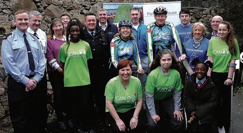 Pictured at the launch of next month's Galway Garda Blue Cycle Challenge from Galway to Croagh Patrick, at Salthill Garda Station, were Inspector Tom Waters, Supt Pat McHugh, Bridie Kinnneavy, Dr Michael Coughlan, Garda Aidan Coughlan, Galway football manager Kevin Walsh, Mary Flanagan, Eamon O'Toole, Mick Staunton, Joe Burke, Margaret Tierney and Padraic Scarry and members of Pieta House and I Can Charities. Photo: Stan Shields.