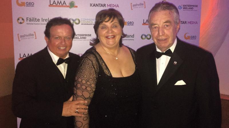 Pictured are Galway County Councillor, Mary Hoade, and Galway City Councillor, Padraig Conneely, who met with RTÉ' Marty Morrissey at the national awards ceremony for local Councils and Communities in the Crowne Plaza Hotel recently.
