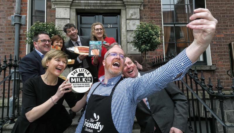 Ronan Byrne, aka the Friendly Farmer (front) snaps a selfie with fellow Irish Food Writers’ Guild Food Award winners (from left) Conor & Viki Mulhall, Little Milk Company; Breda Butler, Cuinneog Milk; Ger & Mag Kirwan, Goatsbridge Trout Farm, Anthony Creswell, Ummera Irish Smokehouse, and Antony Jackson, Bertha’s Revenge Irish Milk Gin.