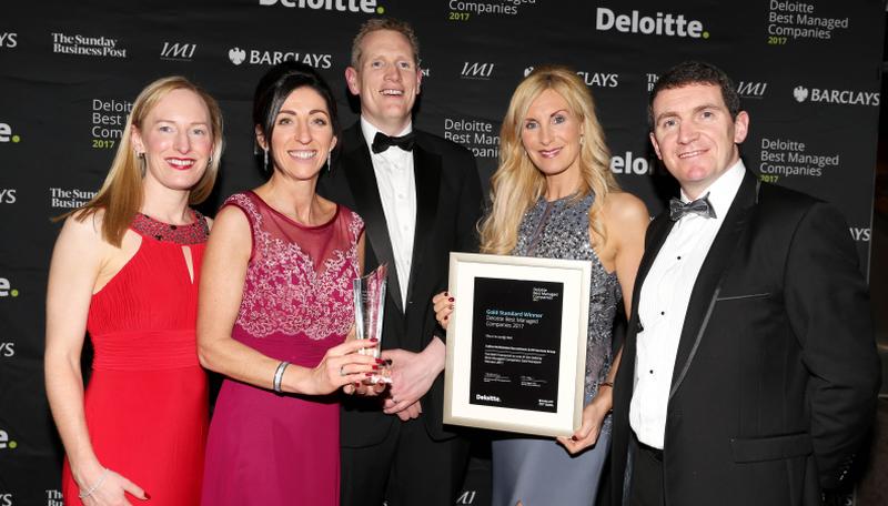 The team from Collins McNicholas, which was named as one of Ireland’s best managed companies in the Deloitte Best Managed Companies Award Programme, pictured at the awards ceremony (from left): Fiona Collery, Payroll Manager; Antoinette O’Flaherty, Director; Regional Manager of the Mid-west region, David Fitzgibbon; Michelle Murphy, Director and Niall Murray, Managing Director. Photo: Jason Clarke.
