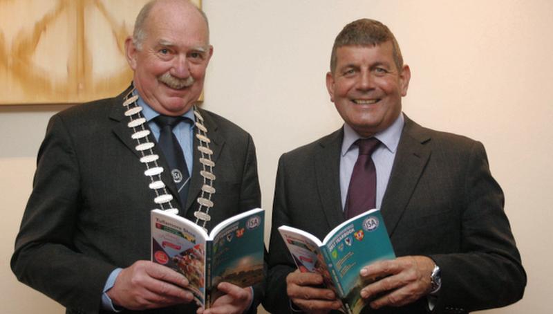 Pictured at the launch of the Irish Shows Association Annual Yearbook 2017 in Hannon's hotel were; Pat Corbett (ISA President) and Minister of State Andrew Doyle TD. Photo: David Walsh