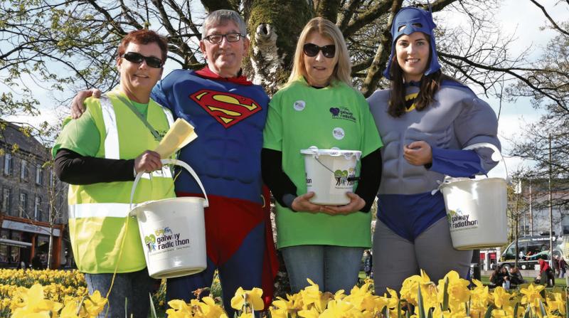 Helping out in the city centre during the recent Galway By FM Radiothon in aid of Cancer Care West and Galway Hospice last weekend were Ann Burke, Eamon McElroy, Kara Giles, and Emer Coyne.