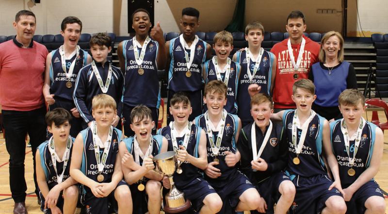 The Calasanctius College side which was Crowned All-Ireland U-14 A basketball champions last week. Back row, from left: Richard Burke (head coach), Ultan Fallon, Diarmuid O’Donoghue, Leslie Okafor, Roniel Oguekwe, Peter Kennelly, Jacob Rafferty-Green, Edgar Solsona (assistant coach), and Imelda Holland (manager). Front: Lee McGinley, Paul Carre O’Donnell, Ben Burke (captain) Evan O’Rourke, Oisin Holland, Eoin Ahearne, Conor McAnespie, and Evan Griffin.