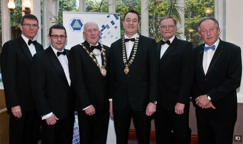 Kevin Kelly, CEO, Galway County Council, Justin Molloy, Western and Midlands Regional Director, CIF, Councillor Noel Larkin, Mayor of Galway City, Paul Stewart, Chairman of the Galway Branch, CIF, Pat Lucey, National Vice President, CIF and Tom Parlon, Director General, CIF, at the Construction Industry Federation Gala Ball Dinner, at the Westwood Hotel. Photo: Iain McDonald.