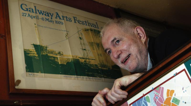 Ollie Jennings in Tigh Neachtain where a complete collection of Galway Arts Festival posters from four decades are on display. Photos: Joe O'Shaughnessy.