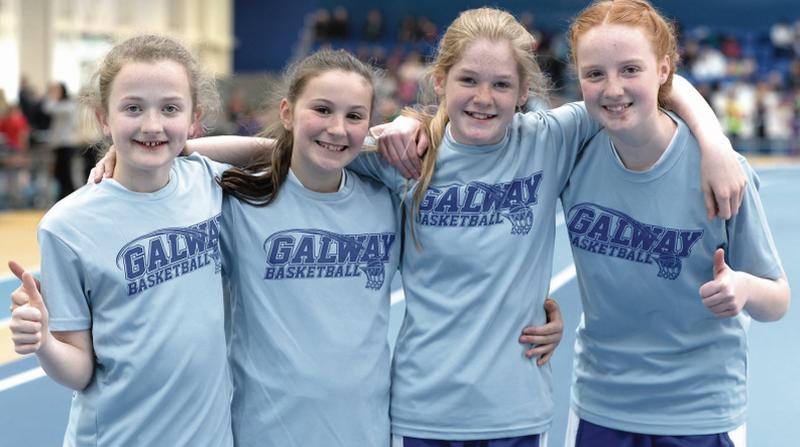 Caoilainn Moss, Aislign Burke, Caoimhe Kelly, and Eabha Kelly of the Oranmore U-13 Girls' basketball side pictured in Abbotstown on Saturday. Photo: Justin Farrelly/Irish Independent.